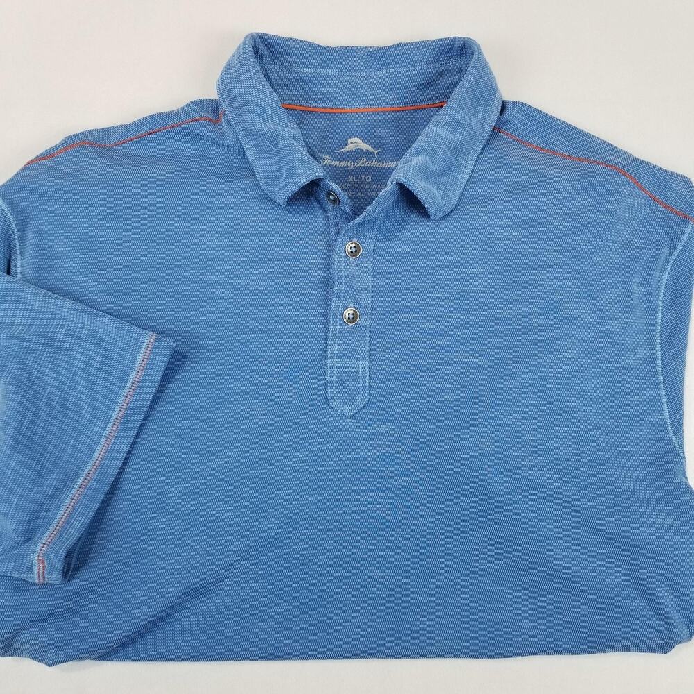 Tommy Bahama Polo Shirt Mens XL Blue Spectator Slub Tencel Lyocell Casual